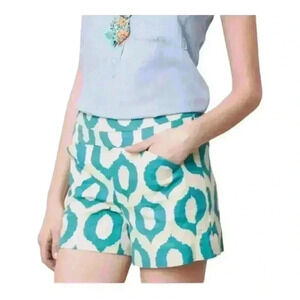 Anthropologie Cartonnier High Rise Turquoise and Cream Ikat Shorts Size 4